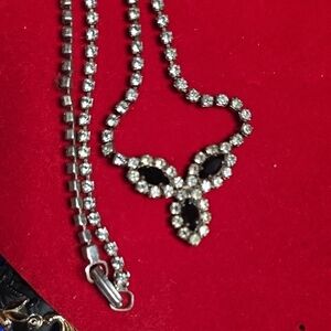 Vintage Austrian Crystal Silver And Black Necklace